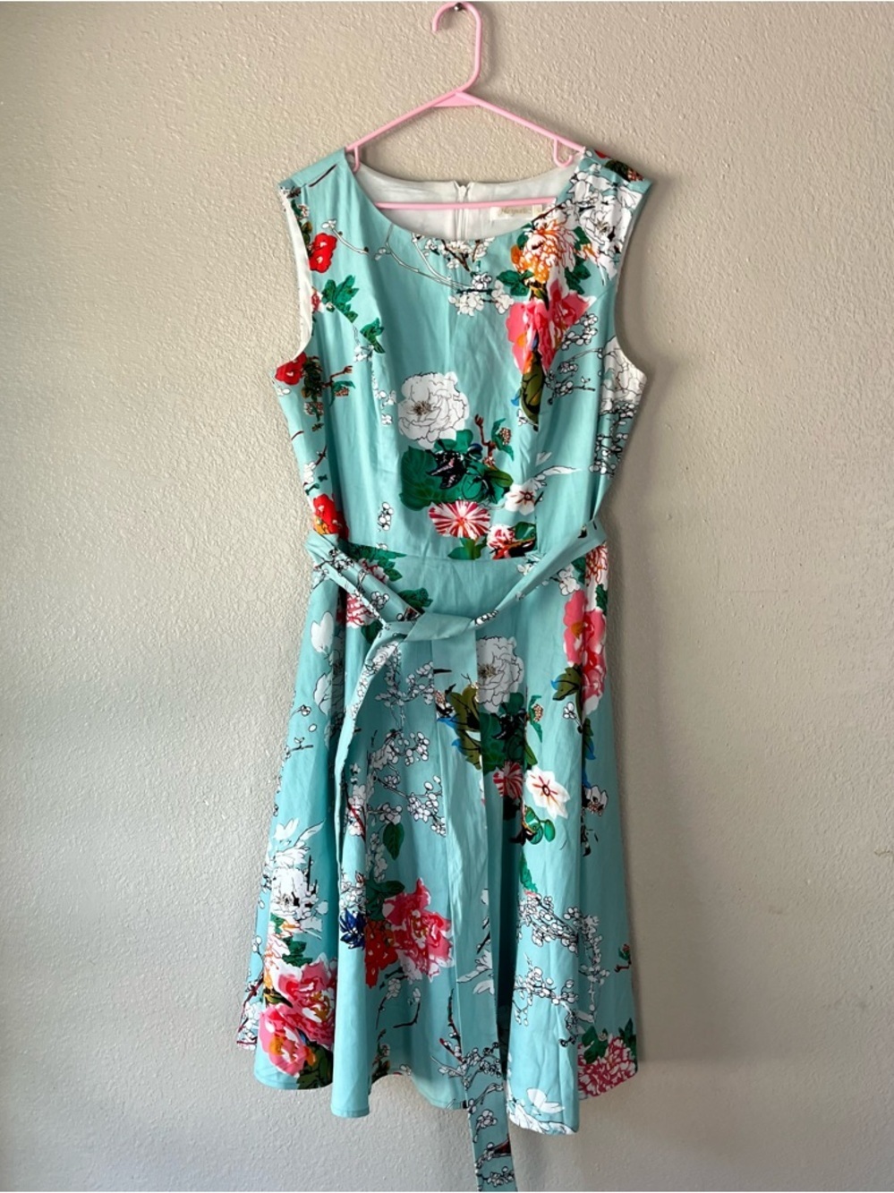 Hanpceirs Floral Fit & Flare Sleeveless Dress - Aqua Floral - Picture 2 of 8